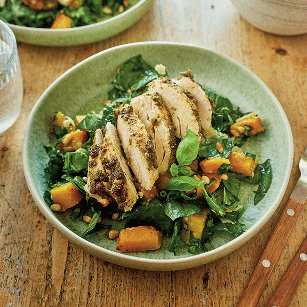 Pesto chicken and butternut squash salad