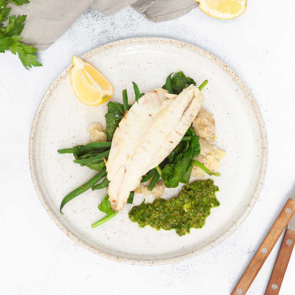 Salsa verde and white fish