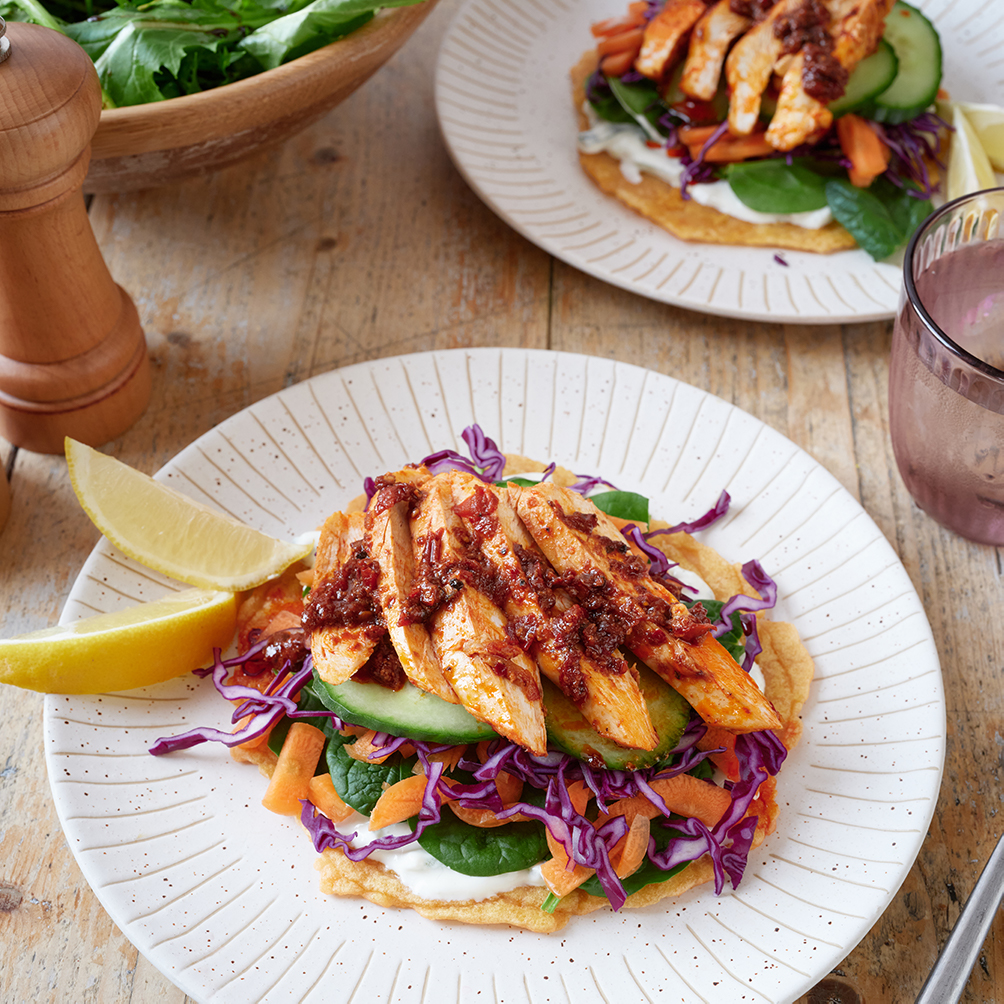 Lentil flatbread and harissa chicken